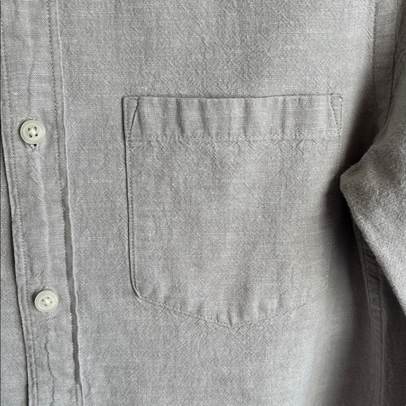 Men's Classic Linen Blend Taupe/Gray Button-Down Shirt, XS - Picture 3 of 7